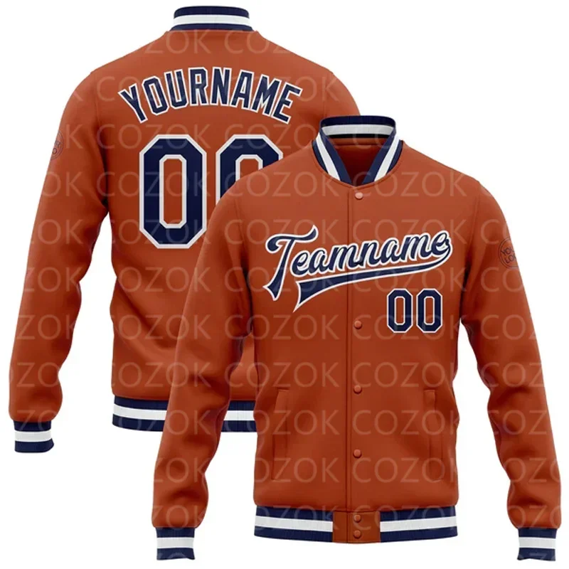 Custom Orange 3D Printed Baseball Button Jacket Bomber Full-Snap Varsity Letterman Jacket