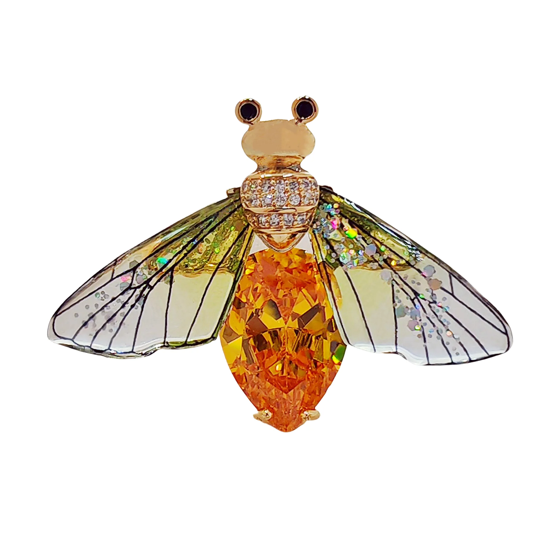 

Super Cute Sequins Winged Pear Shaped CZ Body Yellow Bee Brooches Pins Unisex Suit Hat Bag Sweater Blazer Shawl Scarf Accessory