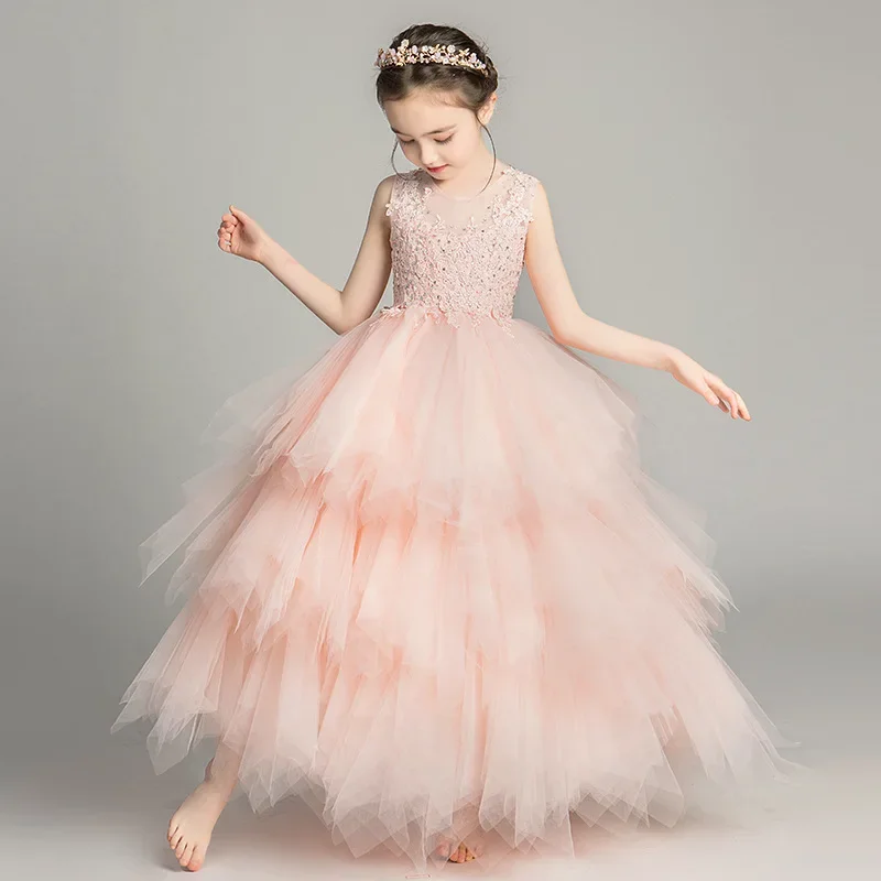 Pink Prom Tulle Ball Gown  Women Children Birthday Party Clothes Evening Dress Wedding First Communion Dress