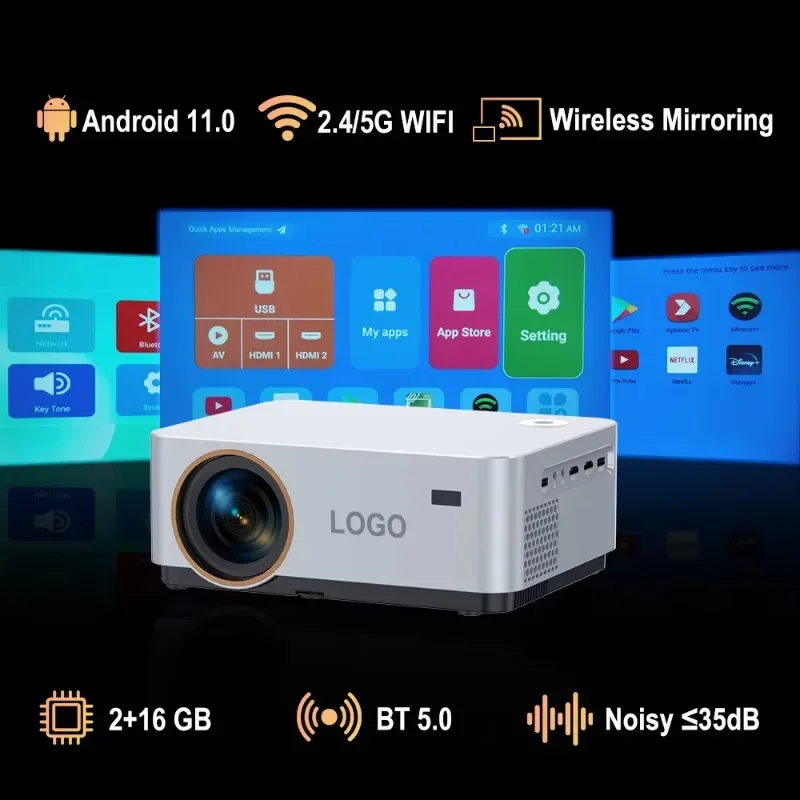 Projetor 4K Everycom X30W Pro Suporte BAIXO MOQ Full Hd Android Mini Portátil LED Projetor Inteligente Beamer LCD Projetor de Vídeo