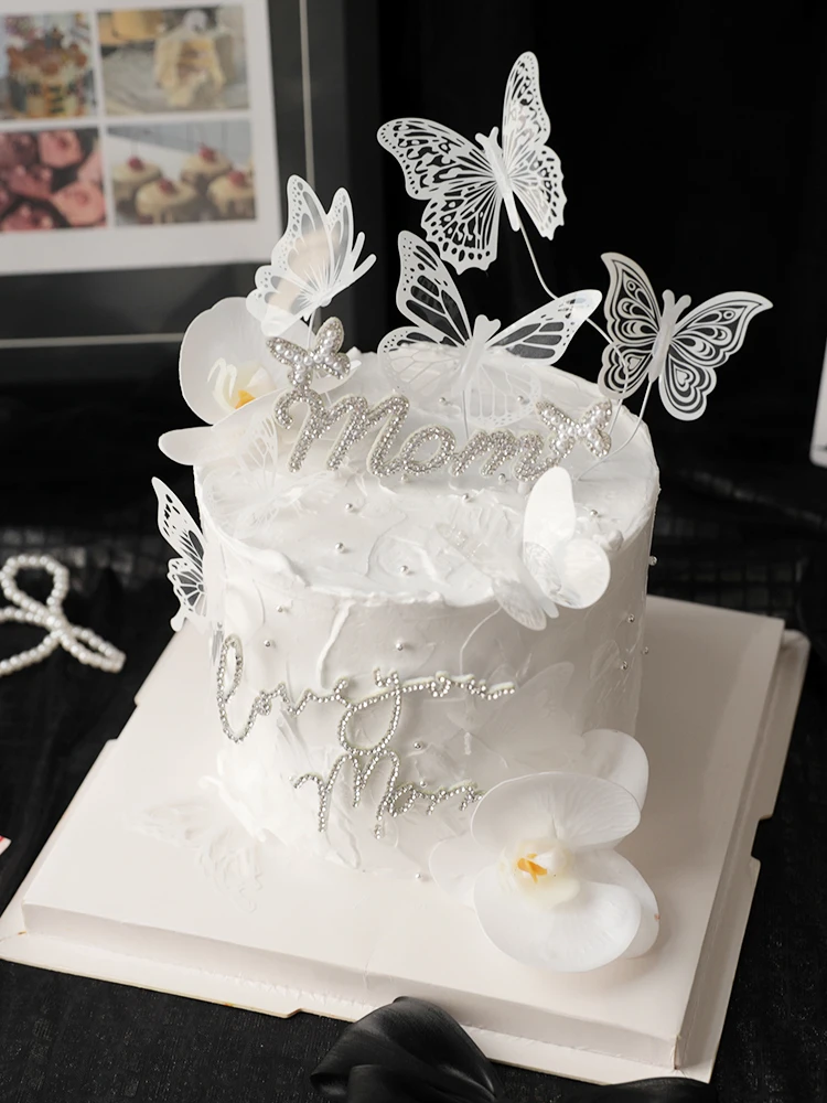 9/10pcs/set Butterfly Cake Topper White Simulation Butterflies for Wedding Mom Baby Shower Happy Birthday Party Cake Decorations