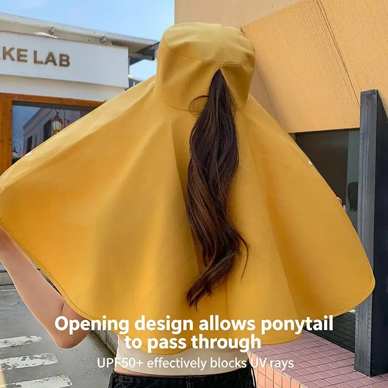 Women Sun Hat Full Face Sunscreen Large Hat Shawl Sun Hat UV Face Visor Foldable Fisherman Hat UPF50+ Integrated Women Shawl Hat