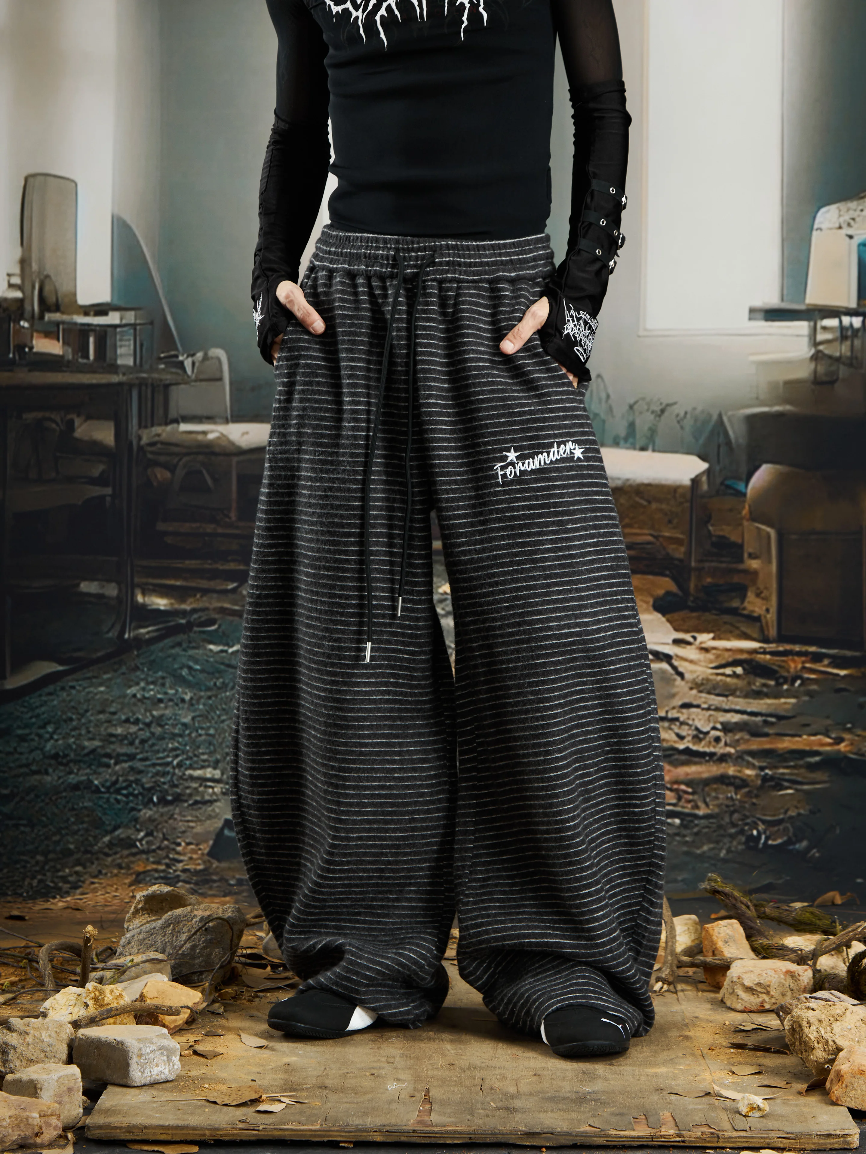 Design American Style Casual Street All-Matching Thickened Loose Wide Leg Machete Pants Sweatpants Striped Men and Women