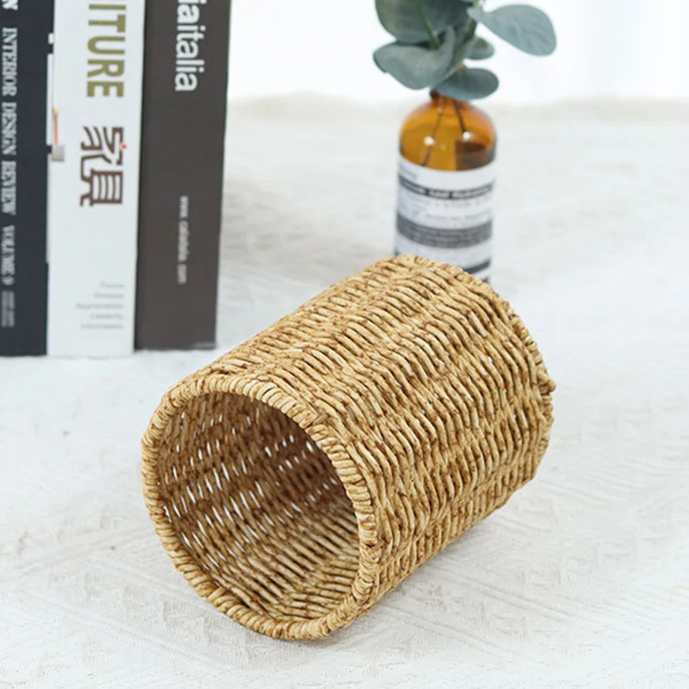 Pen Holder Gel Multi-functional Storage Container Pencil Pot Ruler Organizer Woven Plastic Stationery Fresh Textured Design