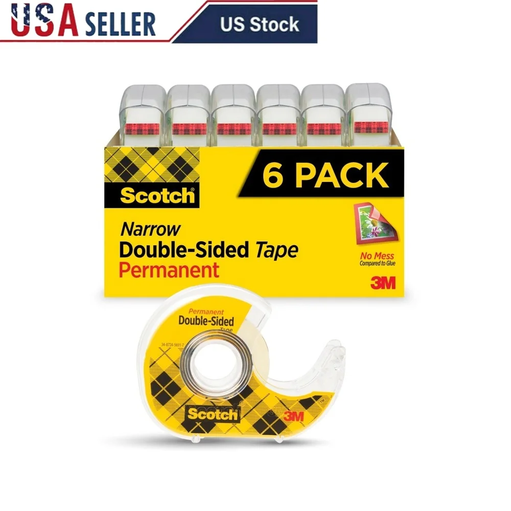 شريط مزدوج الجوانب شفاف دائم 1/2 بوصة × 500 بوصة 6 موزعات مثالية لسكرابوكينغ المكتب مشاريع فنية صياغة لاصقة