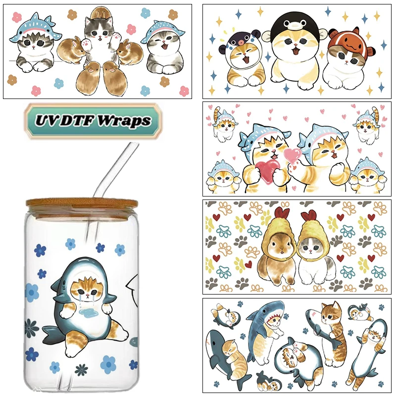 Cartoon Cat Mofusand Decal UV DTF Transfer Sticker Cup Tumbler Wrap for 16oz Libbey Glasses Wraps Bottles DIY Mug Sticker