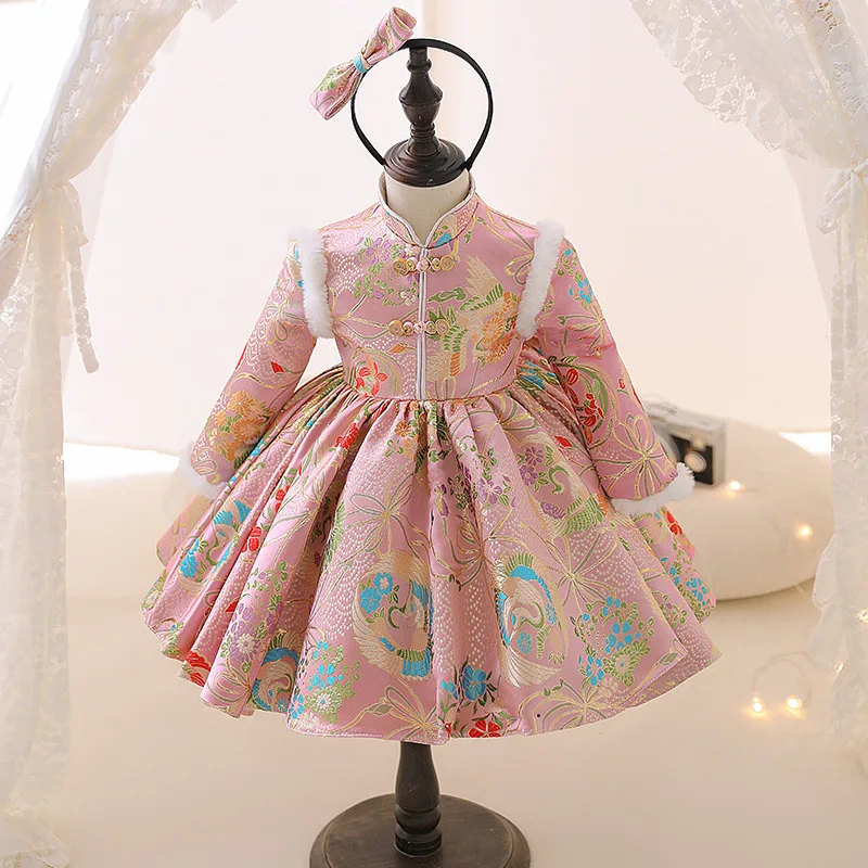 Winte – costume Tang en coton et lin pour bébé, costume de spectacle pour nouvel an, robe de fille chinoise, joli Hanfu ancien pour enfants