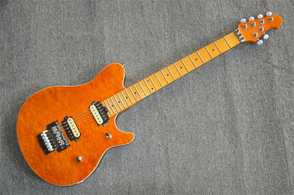 Orange Body 6 Strings Electric Guitar With Maple Neck Chrome Hardware Customization Service