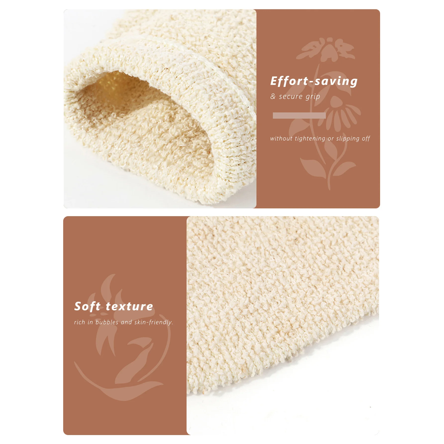 قفاز حمام مقشر، قطعة واحدة من الكتان القنب الطبيعي خيارات الملمس الصلب والناعم قفاز فرك للتنظيف العميق للجسم #3