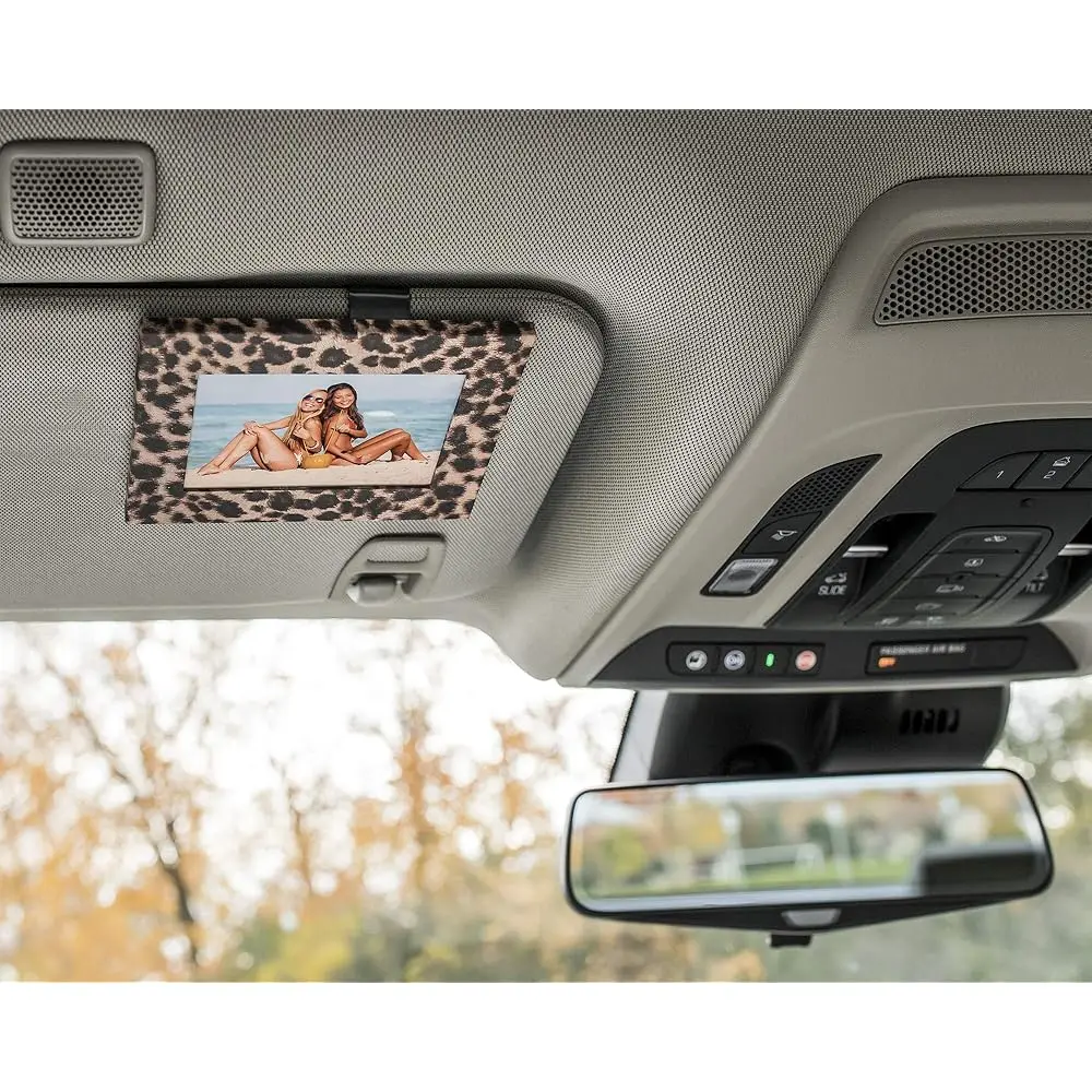 

Clips to Car Sun Visor (Cheetah) Fits Standard Wallet Size Photo (2.5 inches x 3.5 inches) - Rotating Clip for Landscape or P