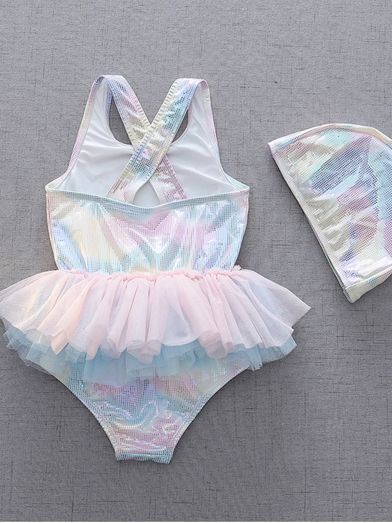 Badpak uit één stuk voor meisjes, zoet fantasiekleurig garenrokbadpak, klein en middelgroot badpak uit één stuk