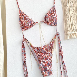 Sexy Triangle Currents Bikini Sets Micro Tangas Swing Female Bikini Bandage Beachwear Printing Bath Tanga Bikini 10 Main Sales Biquini Short - №3