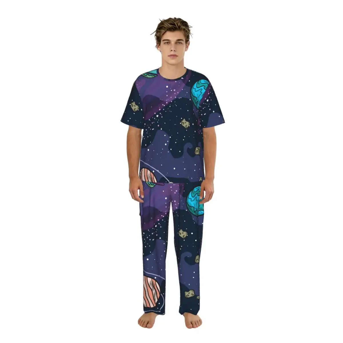 

Sleepwear Summer Spring Home Clothes Lovely Galaxy Short Sleeve Long Pant Nightwear