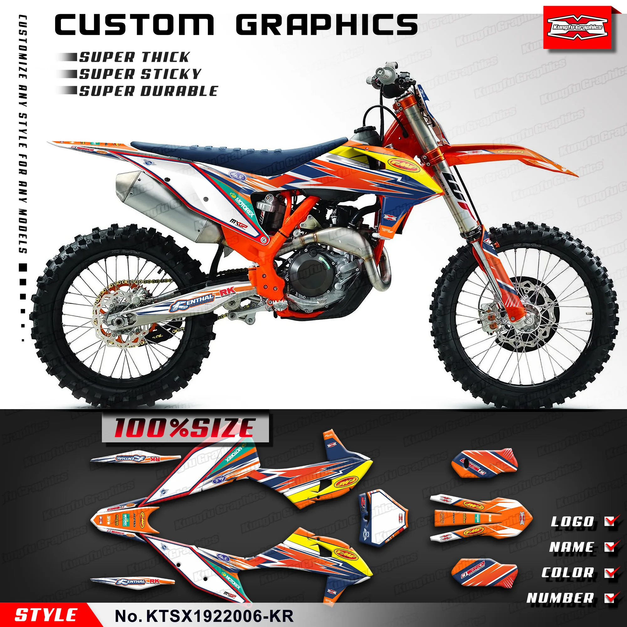 

KUNGFU GRAPHICS Dirtbike Graphics Sticker Sheet for KTM 125 150 250 350 450 SX XC EXC XCW 19 20 21 22 23, KTSX1922006-KR
