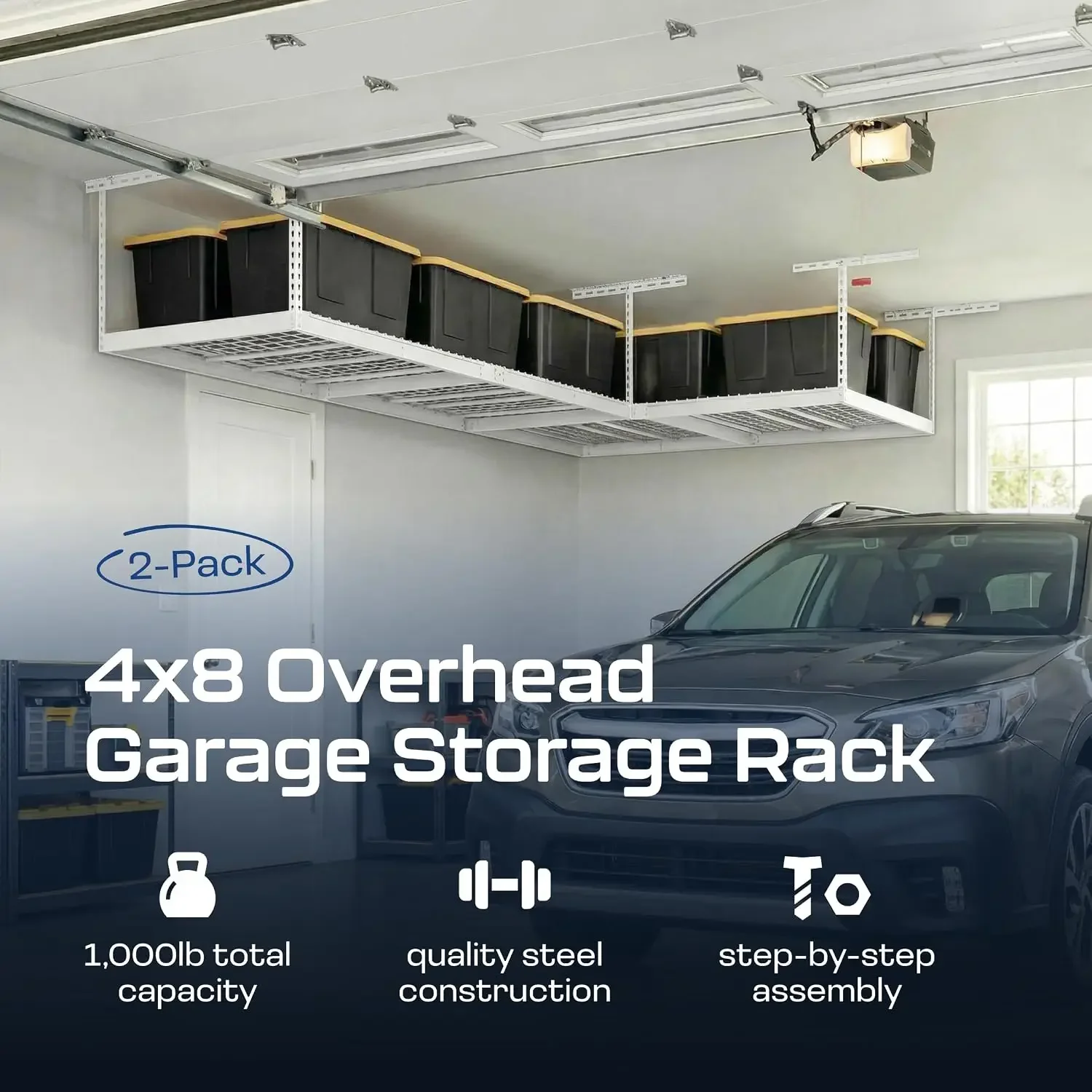 BestsellingMonsterRax 2-Pack 4x8 Overhead Garage Storage Rack, White, 24