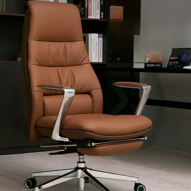 Cadeira de escritório ergonômica reclinável, luxuosa, moderna, com encosto leve, rodas, cadeira de conferência, mobiliário moderno.