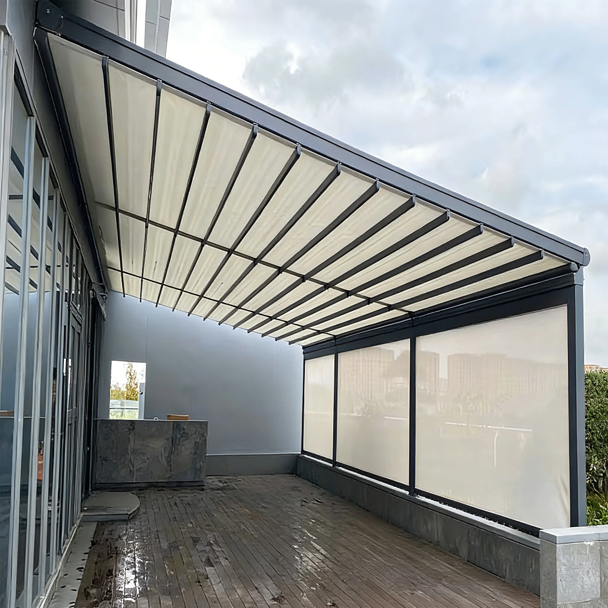 Retractable Aluminum Pergola Side Walls CE Windproof Rainproof Sunshade Shelter Remote Control Villa Balcony Courtyard Backyard