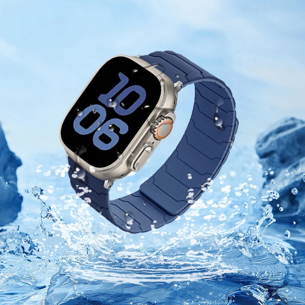 Магнитный силиконовый ремешок, регулируемый спортивный ремешок для часов, водонепроницаемый сменный ремешок для часов для Apple Watch 9/S10/Ultra2