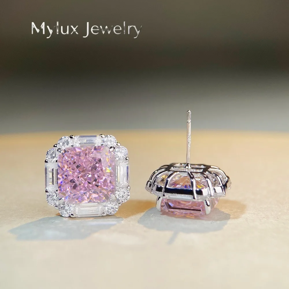 

Mylux Jewelry Luxury white gold solid platinum PT950 pink diamond earrings cherry powder ins wind ray dean ice flower cut
