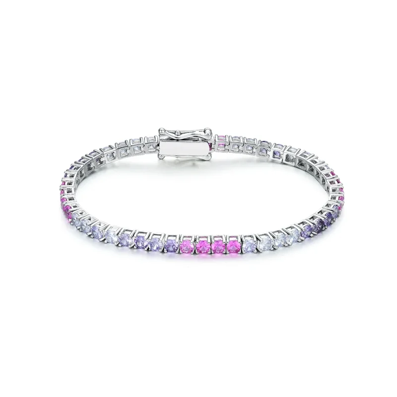 

BELLUX 925 Silver Synthetic Zircon Pink Purple Light Luxury Inlaid Rainbow Color Full Diamond Bracelet