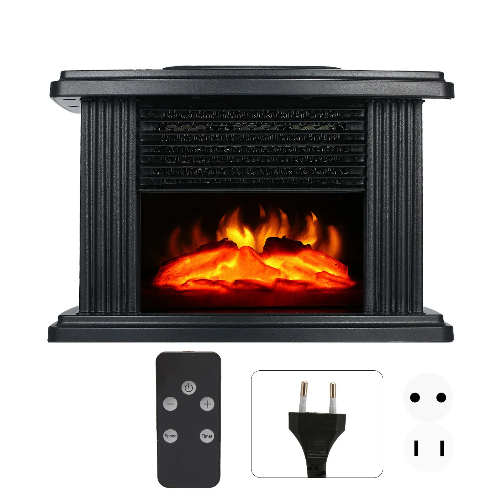 Mini Electric Fireplace Heater Simulated Flame Quiet Operation Portable Heating  Warmer Fan Space Heater with Remote Control