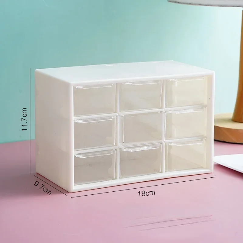 Nine-grids Storage Box Dustproof Drawer Type Box Desktop Stationery Jewelry Cosmetics Storage with Lovely Stickers