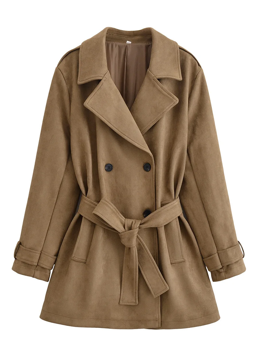 2025 New Women's Retro Belt Short Motorcycle Leather Jacket Pilot Jacket Coat trench coat