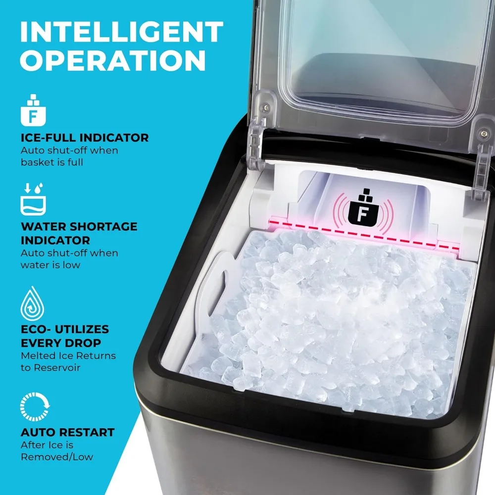 Quiet, Heavy-Duty Ice Machine, 30 lbs Daily, 3 QT Tank, Compact & Portable, Includes Basket - Self-Cleaning Feature