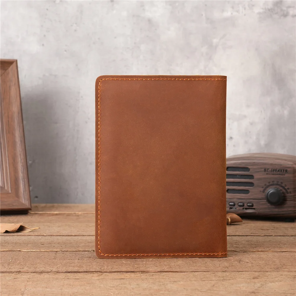 1124 Unisex Genuine Leather Crazy Horse Leather Passport Pass Bag with Multiple Card Slots for Travel and Business Trips