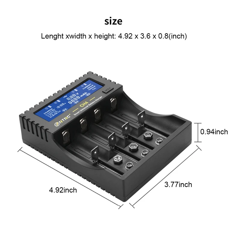 HTRC 4 Slots Battery Charger, CH4 Battery Charger 18650 Li-Ion Li-Fe Ni-MH Ni-CD Charger For AA/AAA/16340/26650/9V Battery