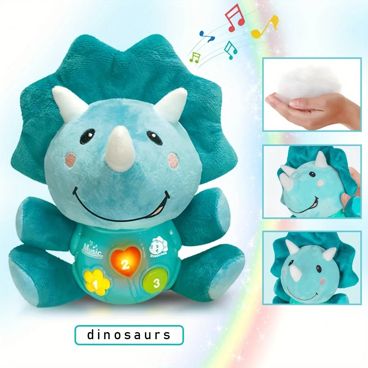 Baby Plush Music Toy, Cartoon Unicorn, Dinosaur Doll, Plush Singing and Glowing Music Toy, Music Stuffed Animal