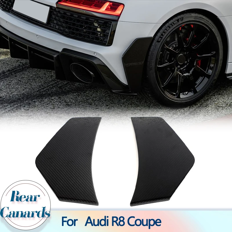

Автомобильные Заглушки для заднего бампера Audi R8 Coupe Convertible 2-Door 2022 2023 Dry Carbon Auto Racing, задние боковые разветвители, канаты, планки