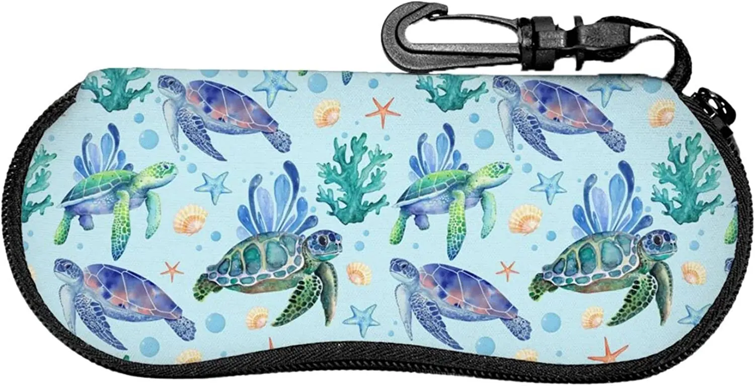 Sea Turtle Portable Eyeglass Case Glasses Pouch Travel Sunglasses Soft Case Glasses Box Light Neoprene Zipper Eyeglass Case