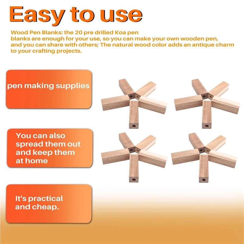 

【Promotion】40 Pcs Pre Drilled 7Mm Wood Pen Blanks For Woodturning Pen Turning Kit For Pen Making Supplies DIY Crafts
