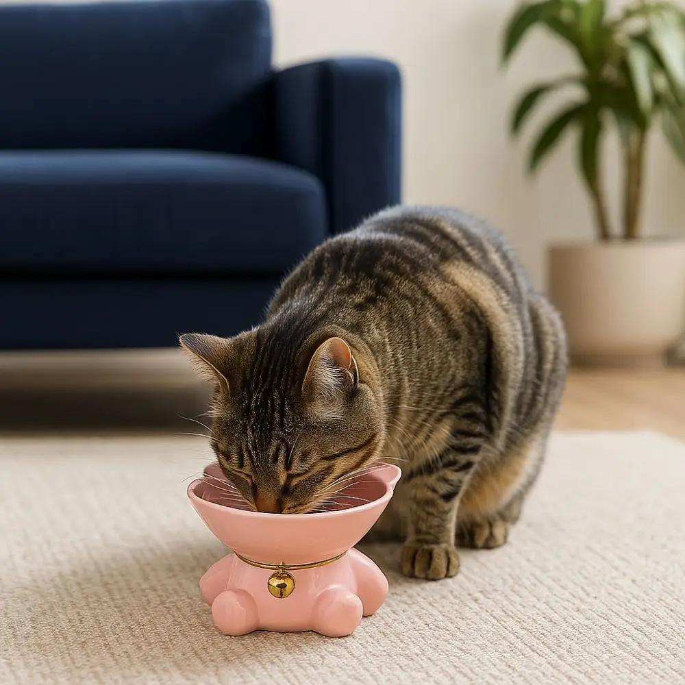 

Large Capacity Ceramic Cat Bowl Non-slip Anti Overturning Pet High Foot Bowl Frog Shape Cute Dog Food Bowl Pet Drinking