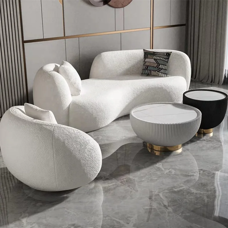 Nordic Simple Sofa Set Lamb Velvet Double Person Sofa Curved Sofa Chair Combination Support Customization