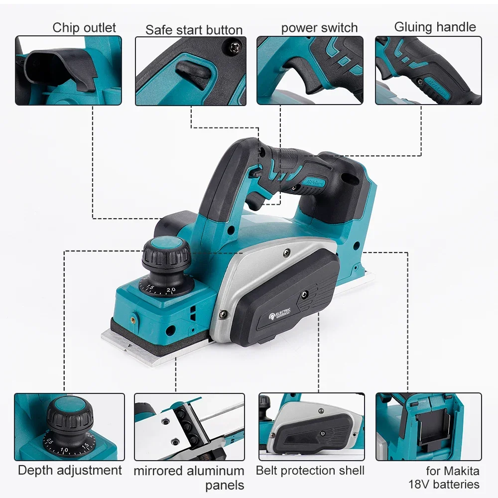 Cepillo eléctrico de madera inalámbrico, enrutador eléctrico, recortador, fresado de madera, grabado, ranurado, carpintería, Makita18V, 15000rpm