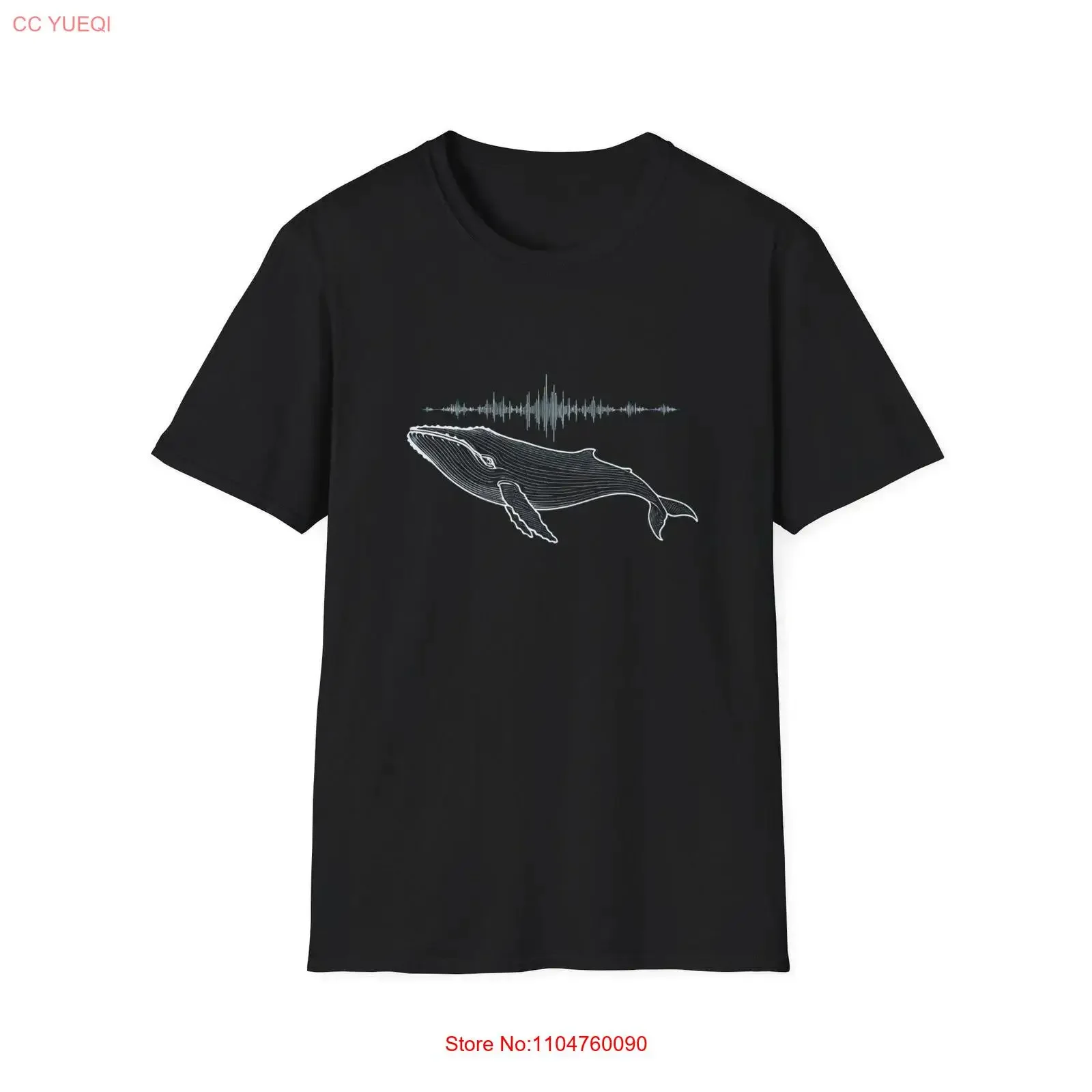 Camiseta con diseño de ondas sonoras de ballenas, para amantes del océano, la naturaleza y la vida marina, estilo vintage, lavada, elástica y elegante para hombre