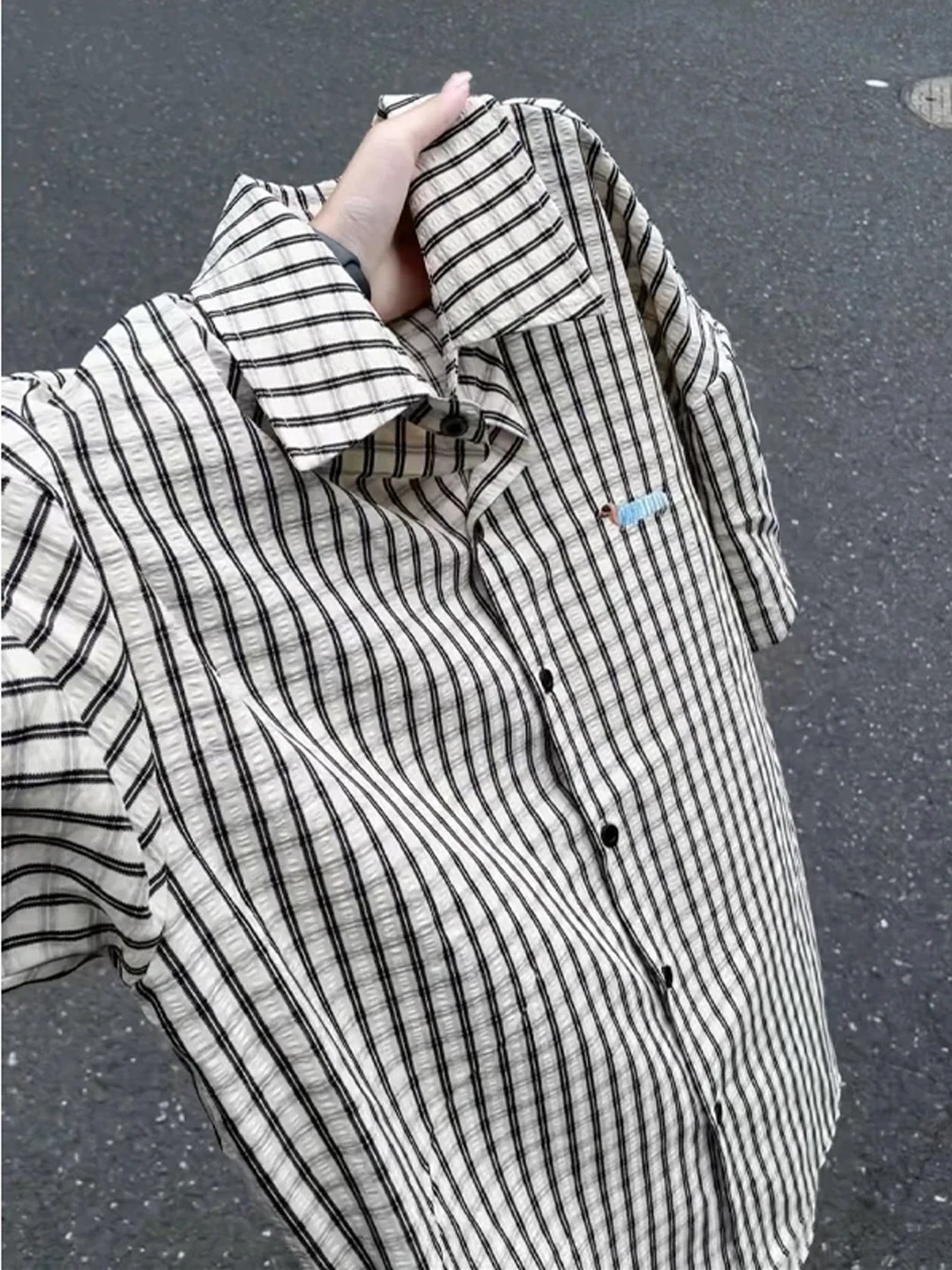 Casual Loose Short Sleeve Shirt Men's Summer Thin Lightweight Breathable Embroidered Plaid Regular Fit Button up Style
