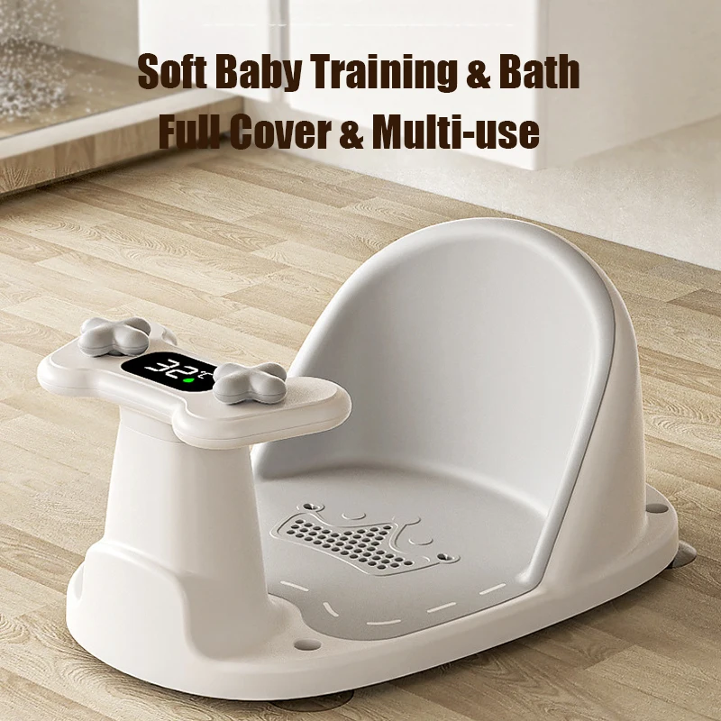 Baby Bath Seat Anti-slip Digital Water Temperature Display Tub Shower Seat For Toddlers Soft Cushion Baby Training Seat