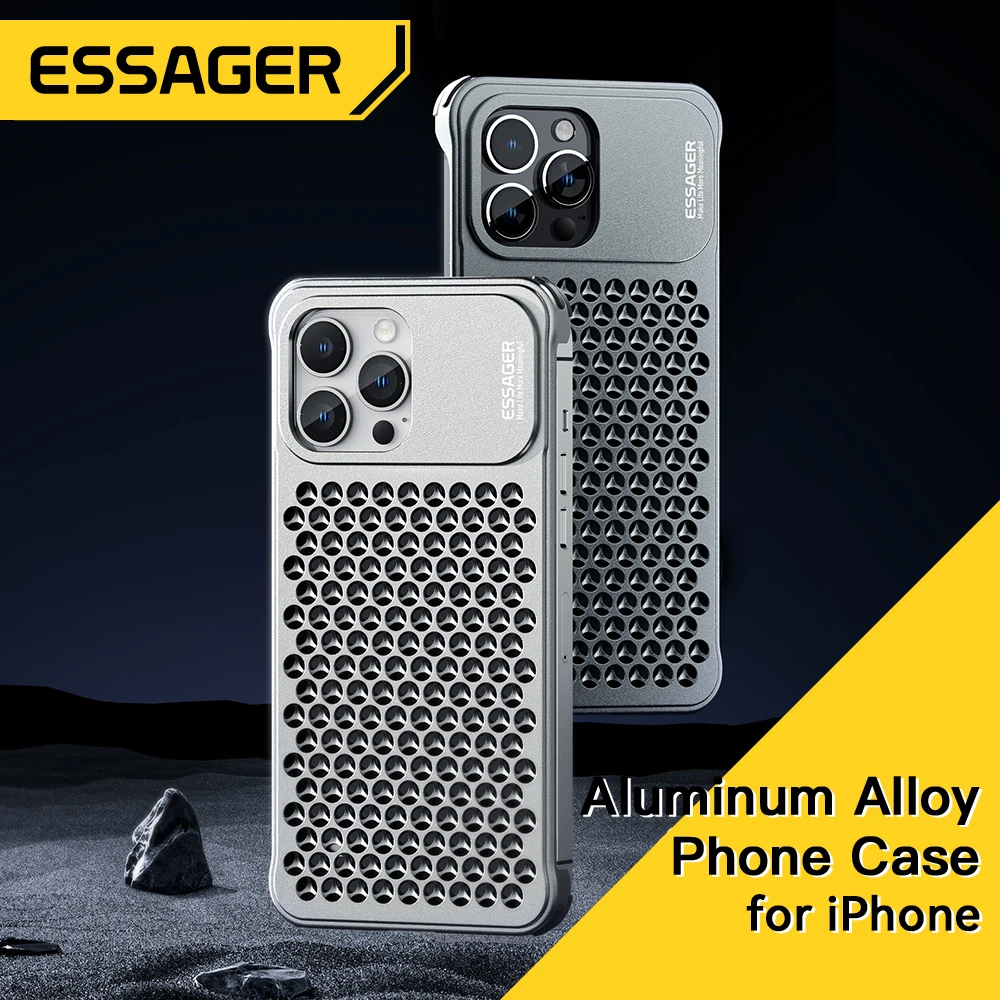 

Essager Aluminum Alloy Phone Case Hollow Heat Dissipation Anti-fall Shockproof Phone Cover For Iphone 15 14 Pro 14 13Pro Max