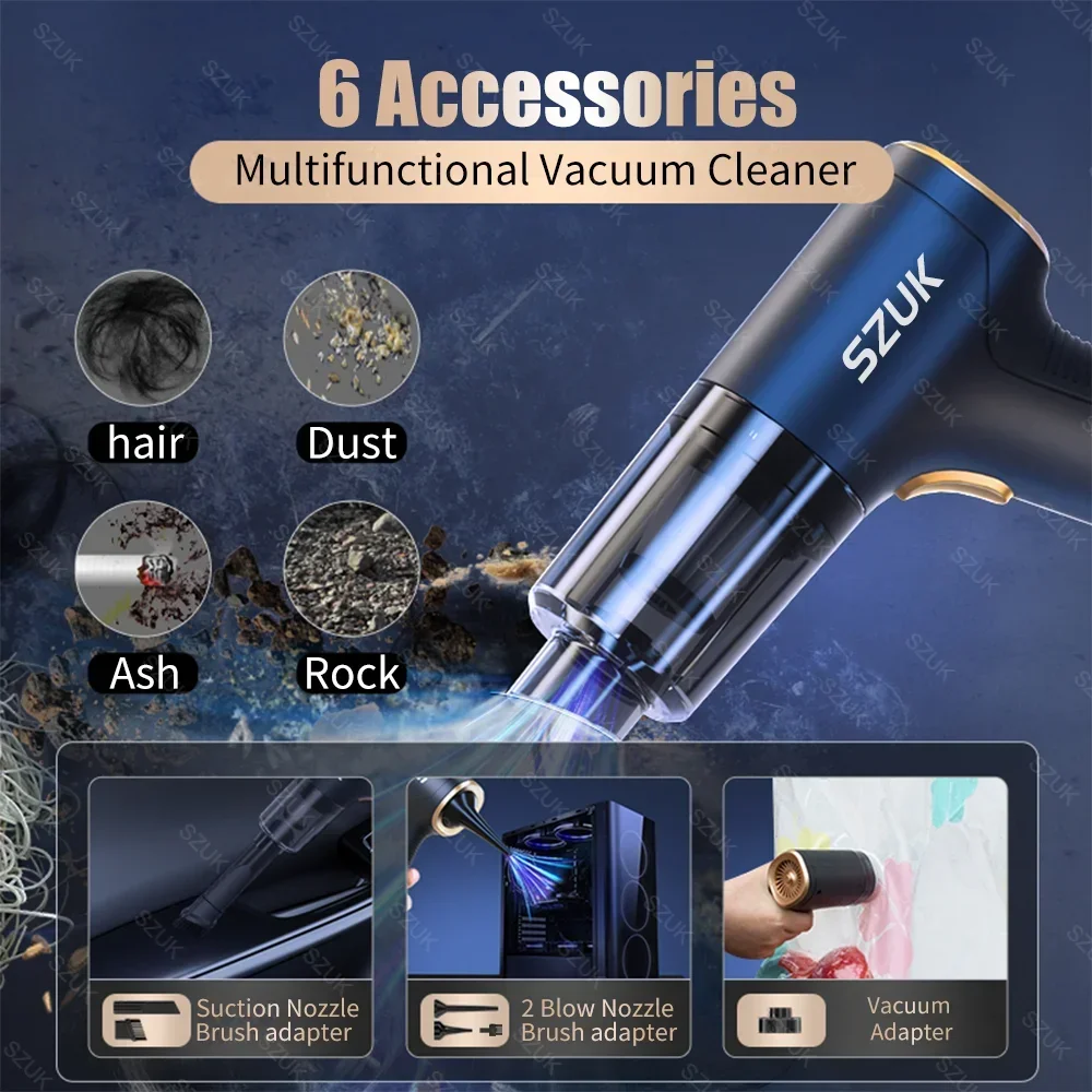 Powerful Portable Car Vacuum Cleaner Strong Suction Dustbuster Hand Vacuum Cleaners Super Wireless Vehicle Handheld Mini SZUK