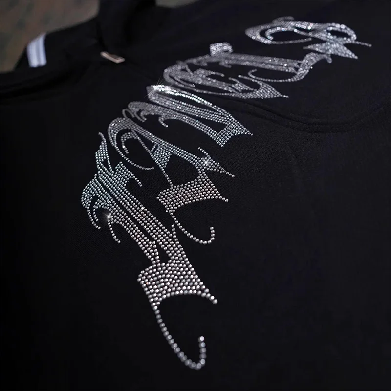 Y2K Rhinestone Skeleton Hoodies men Gothic Black Zip Up Oversized Sweatshirts Female Retro Harajuku Hooded Jacket Streetwear