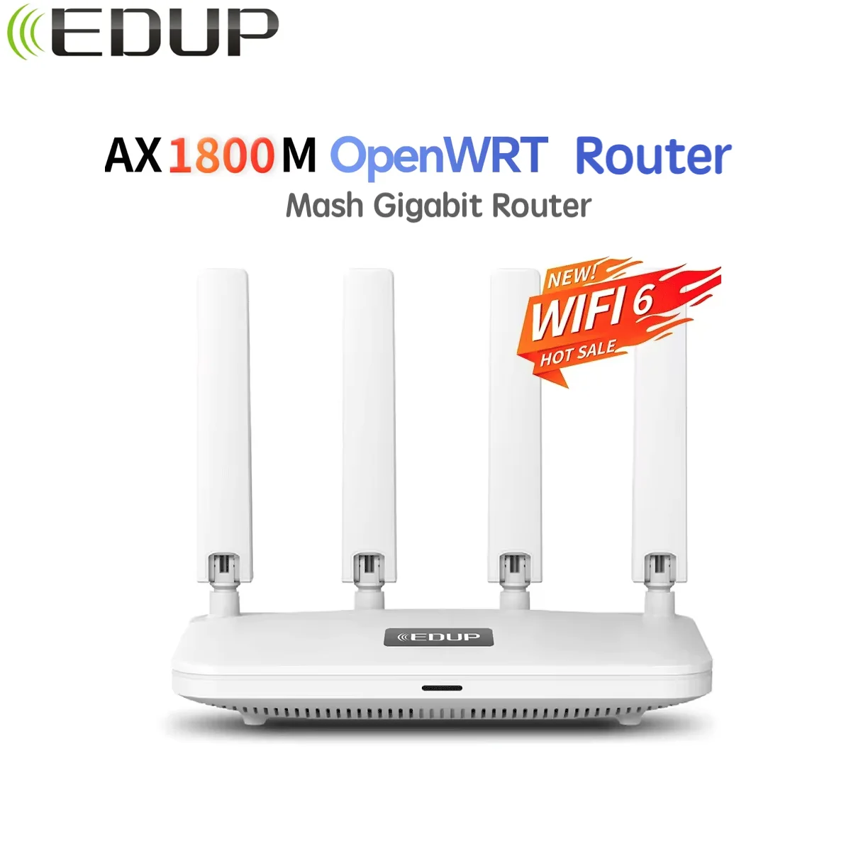 EDUP Openwrt Routre Wifi 6 Mash Router AX1800 2.4GHz 5GHz Dual Band Gigabit Wireless Routers High Gain Antennas Strong Signal
