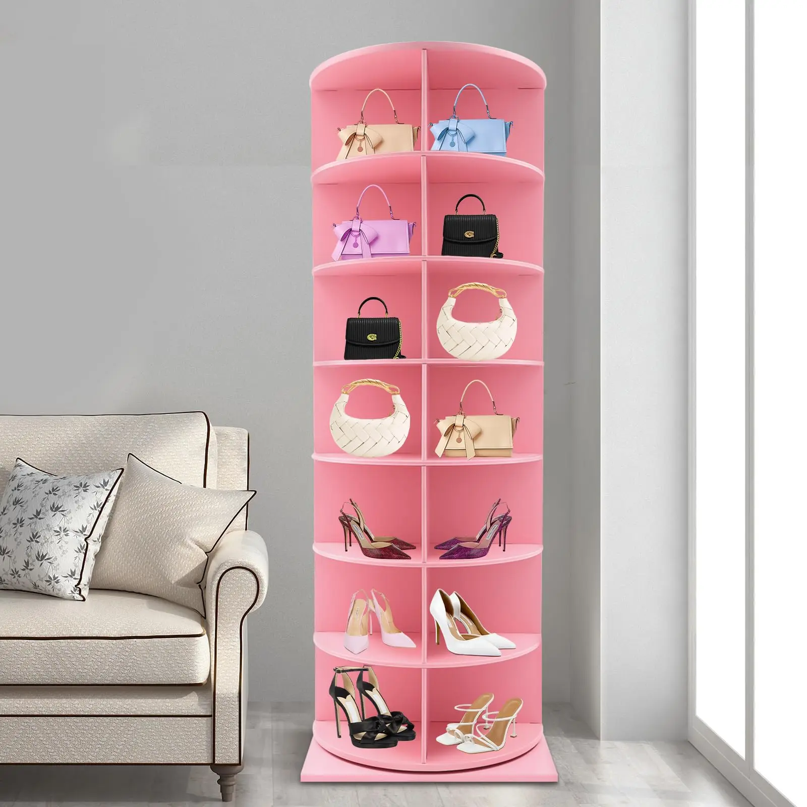7-Tier 360° Rotating Shoe Rack Tower, Free Standing 360° Revolving Shoe Organizer, Round Revolving Shoe Organizer, Easy to Assem