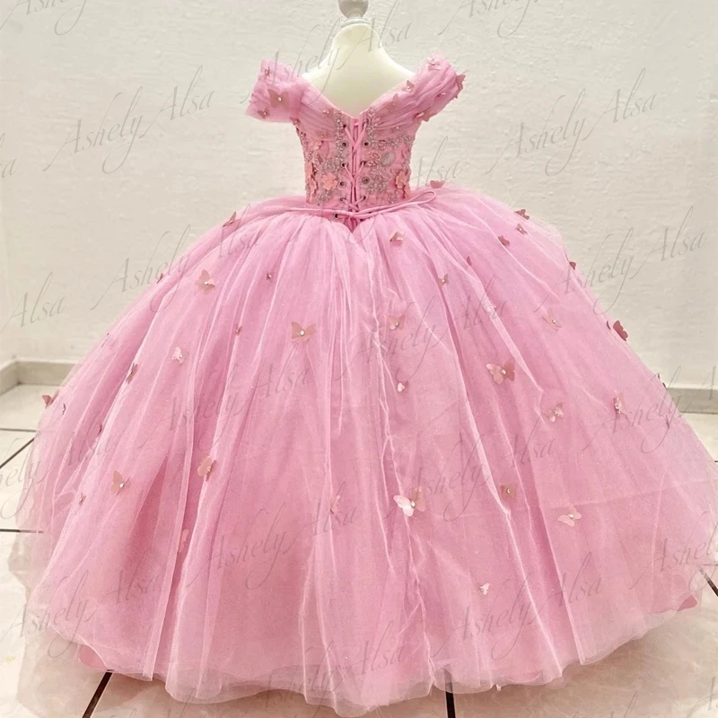 Real Pink Princess Flower Girl Dresses For Wedding Party Cap Sleeve Bow Beaded Ball Gown Kids Prom Birthday Party Dress Vestido