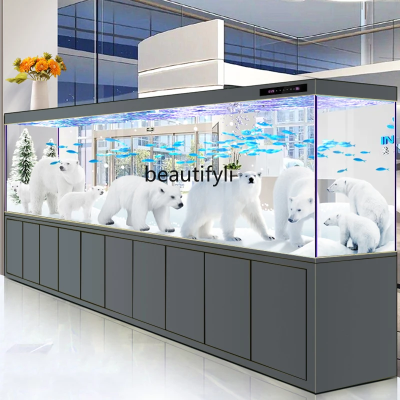 

Living room large aquarium ultra-white glass partition ecological water-free bottom filter arowana tank