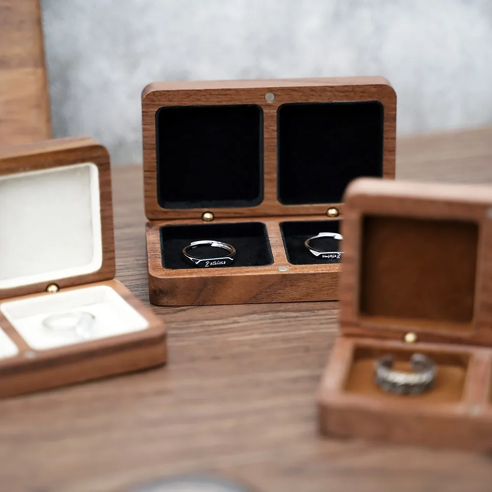 

Деревянная коробка для колец для пары, органайзер для ювелирных изделий большой емкости, чехол для сережек и колец, держатель для колец с двойным сиденьем, подарочная коробка