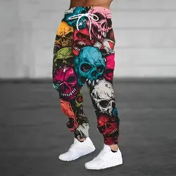 Men's Loose Pocket Draw Rope Sports Sweatpants Winter New Thick Warm Men's Sweatpants Fashion Color Skull Printed Sweatpants