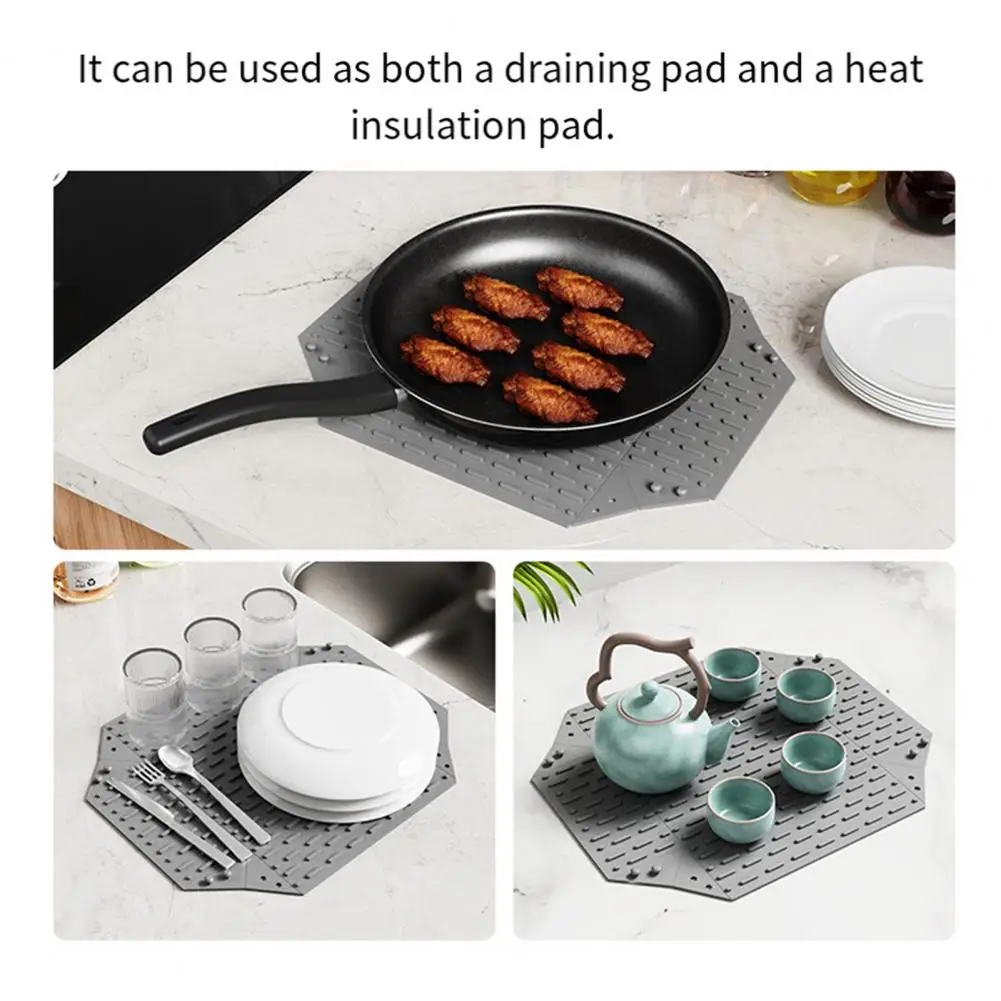Space Saving Drain Mat Silicone Folding Drain Mat Heat-resistant Kitchen Countertop Protector Capacity Non-slip Sink Pet Food